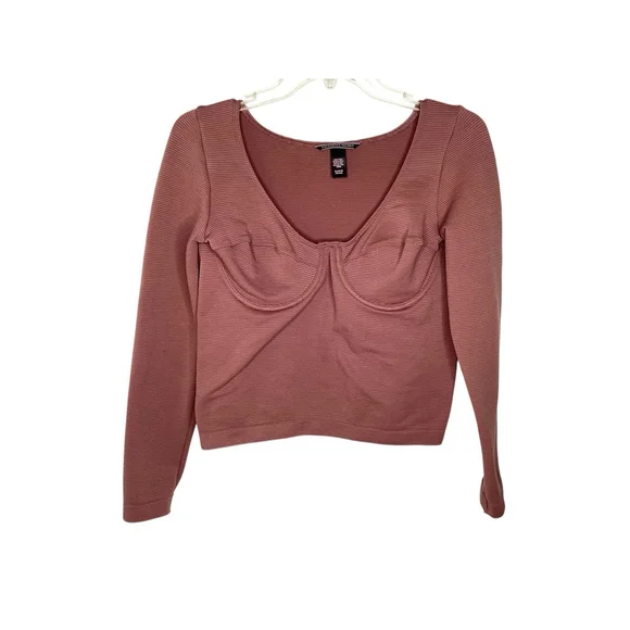 Victoria's Secret Corset Top Sz XL  Pink Cropped Stretchy Built-in Underwire Bra - Picture 4 of 9